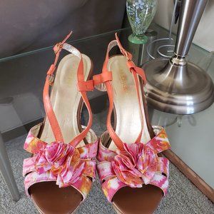 Cute bright pink and orange wedges, sz11